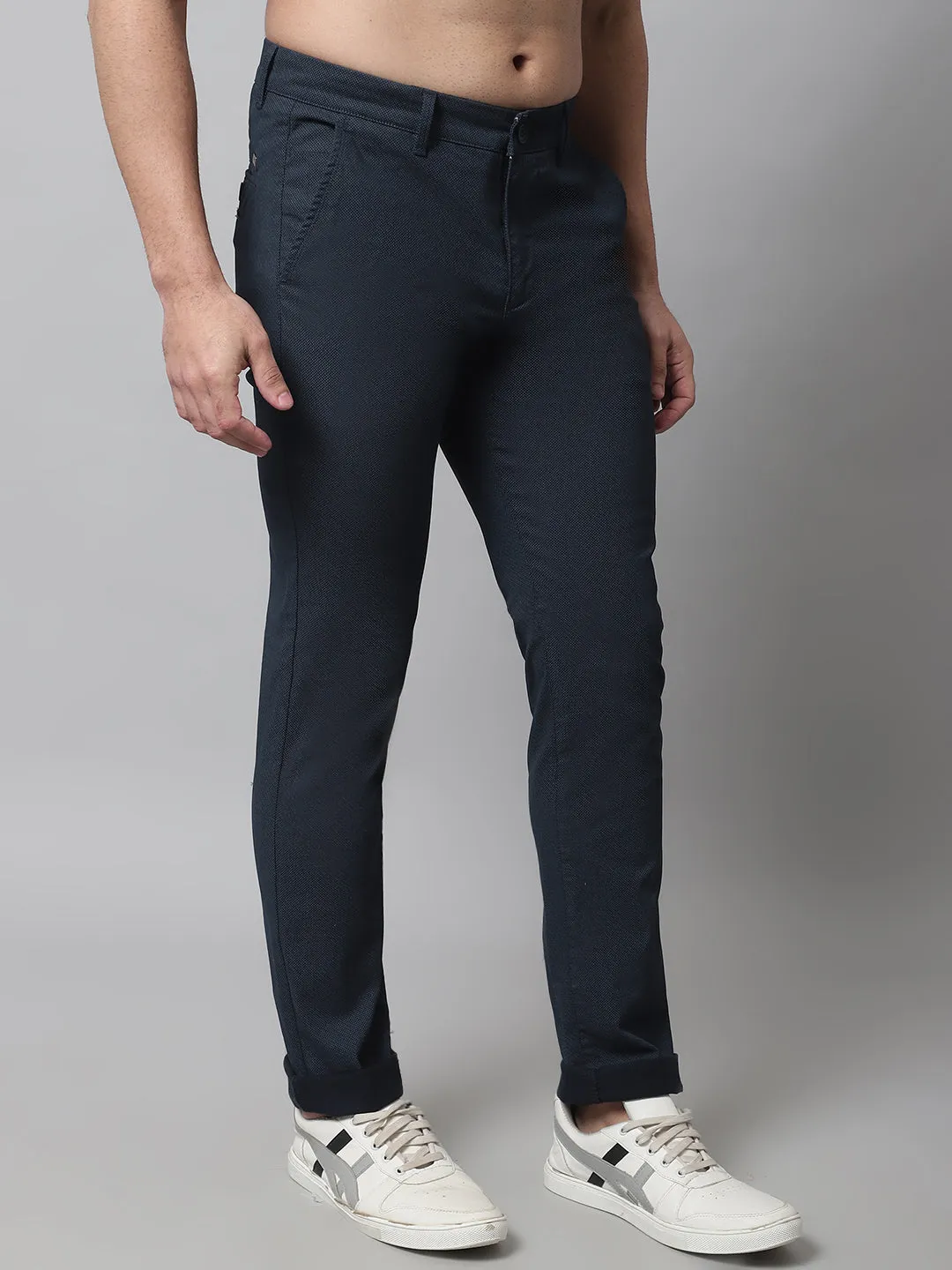 Men's Casual Flat front Navy Blue  Trousers