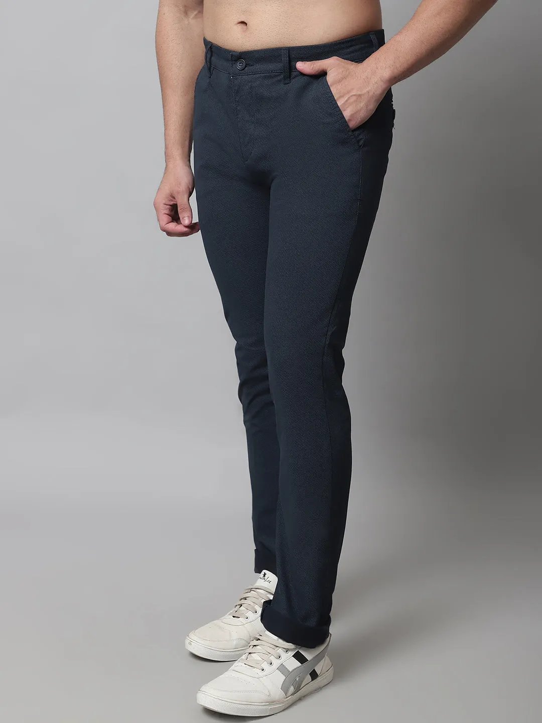 Men's Casual Flat front Navy Blue  Trousers