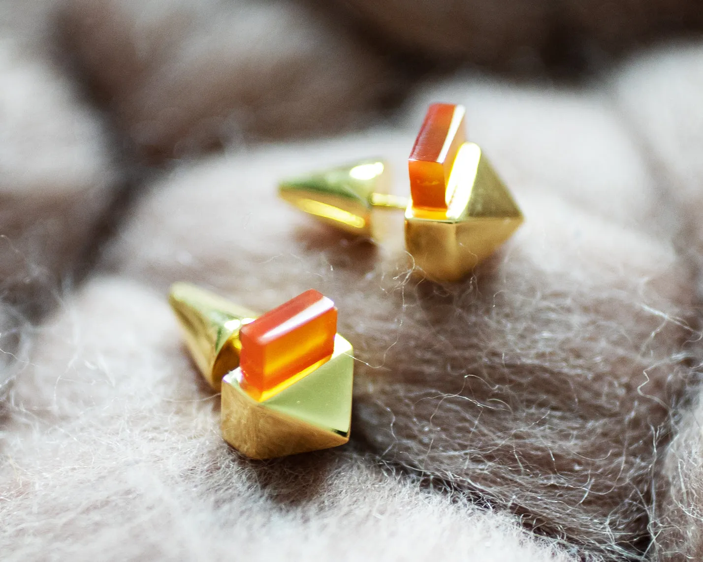 Milan Studs Gold with Orange Agate