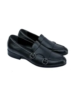 Nabeel & Aqeel Black Leather Double Monk Shoe