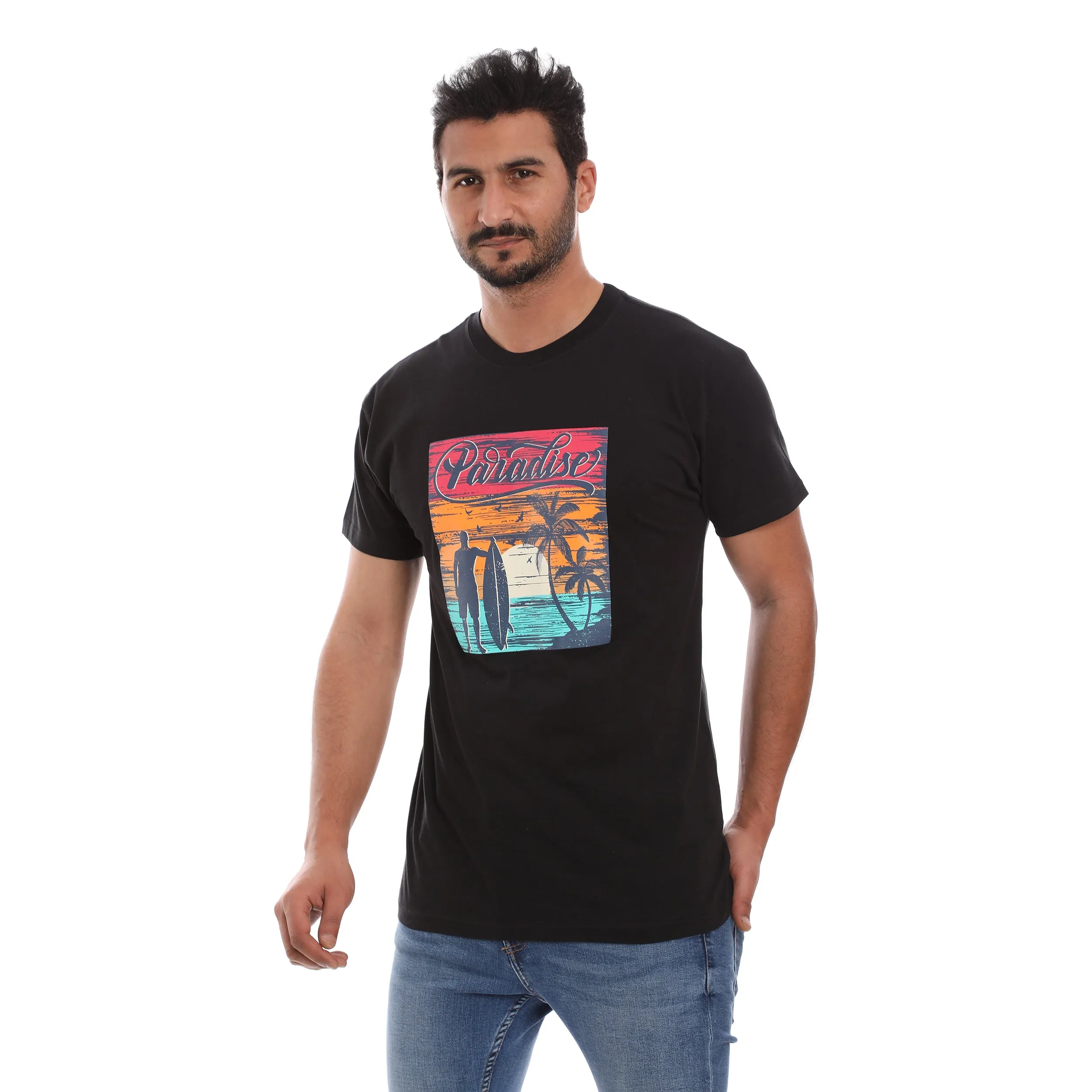 PARADISE COTTON RICH BLACK SHORT SLEEVE CREW NECK