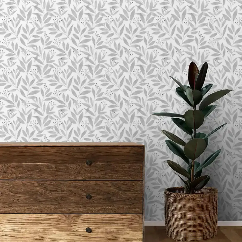 Paradise Leaves Design Wallpaper Roll in Grey Color