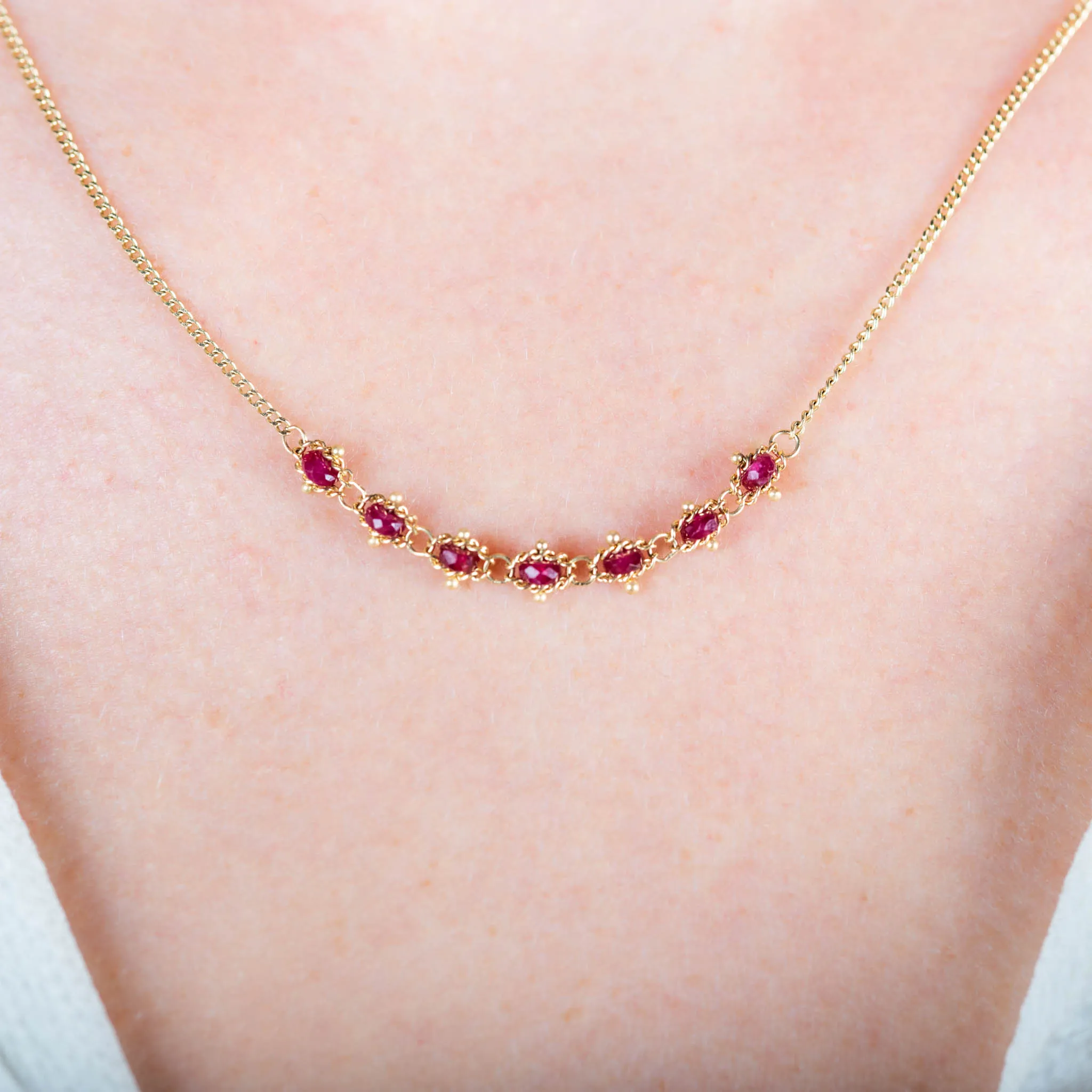 Petite Textile Row Necklace in Ruby