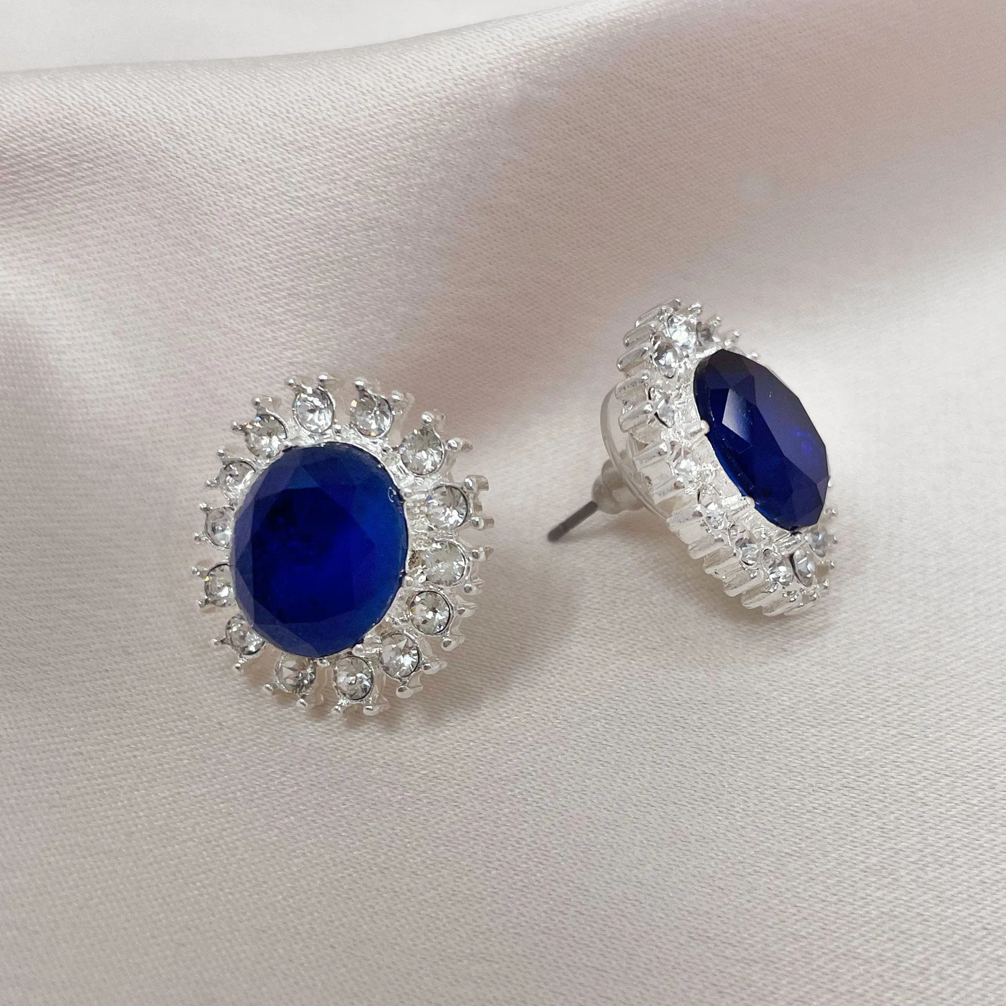 Princess Diana Inspired Earrings: Vintage Sapphire Crystal Stud Earrings