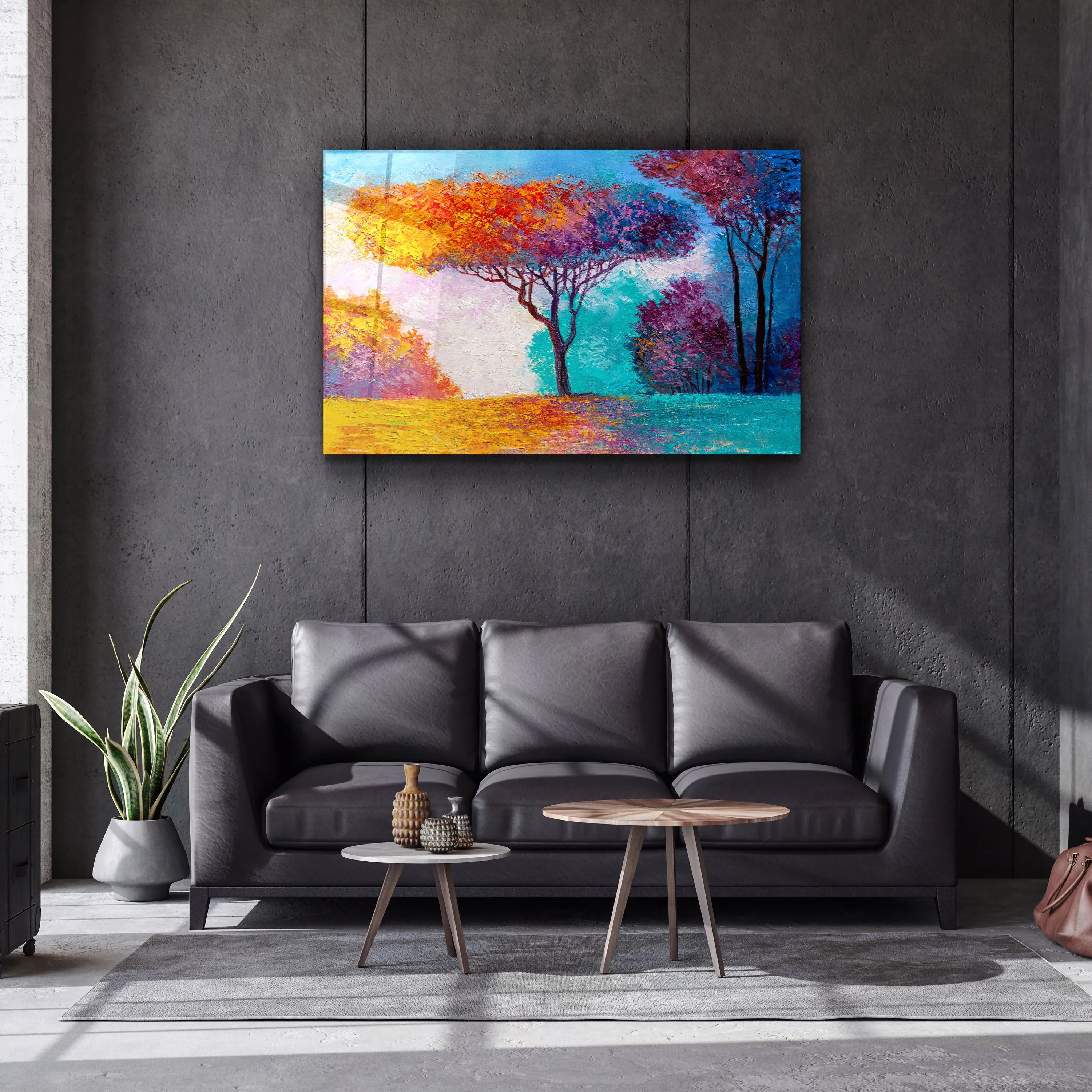 ・"Abstract Colorful Trees"・Glass Wall Art