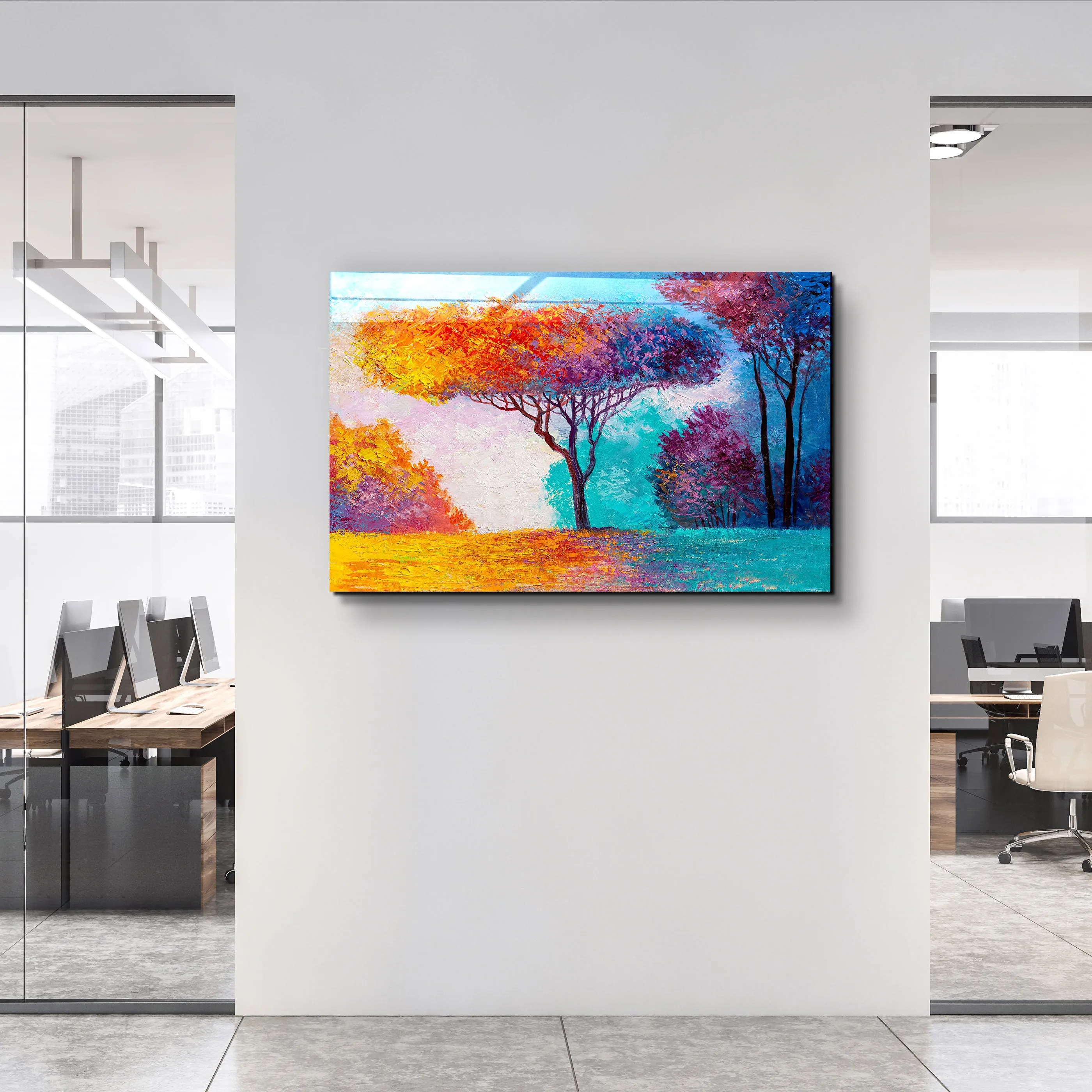 ・"Abstract Colorful Trees"・Glass Wall Art