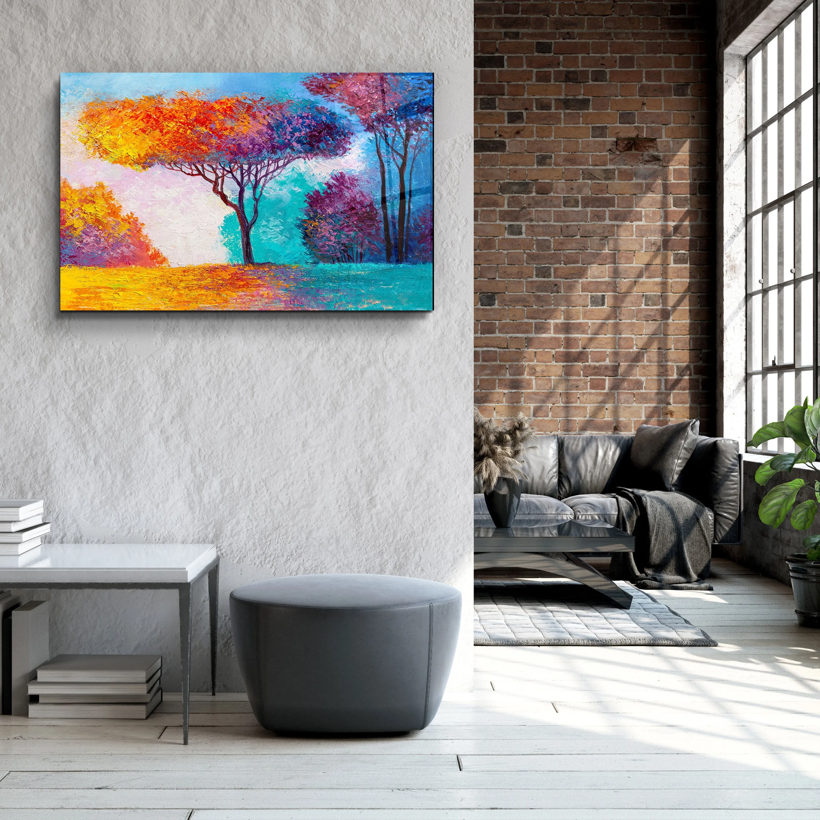 ・"Abstract Colorful Trees"・Glass Wall Art