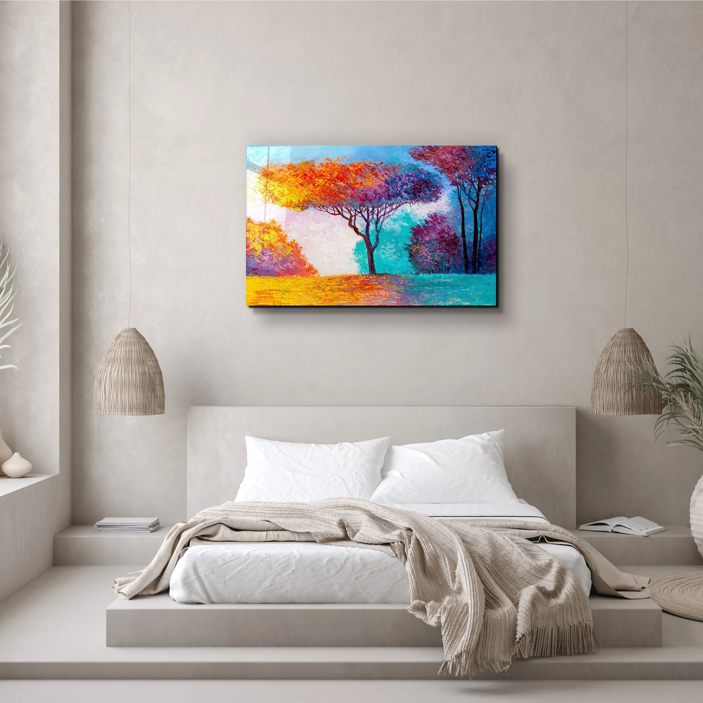 ・"Abstract Colorful Trees"・Glass Wall Art