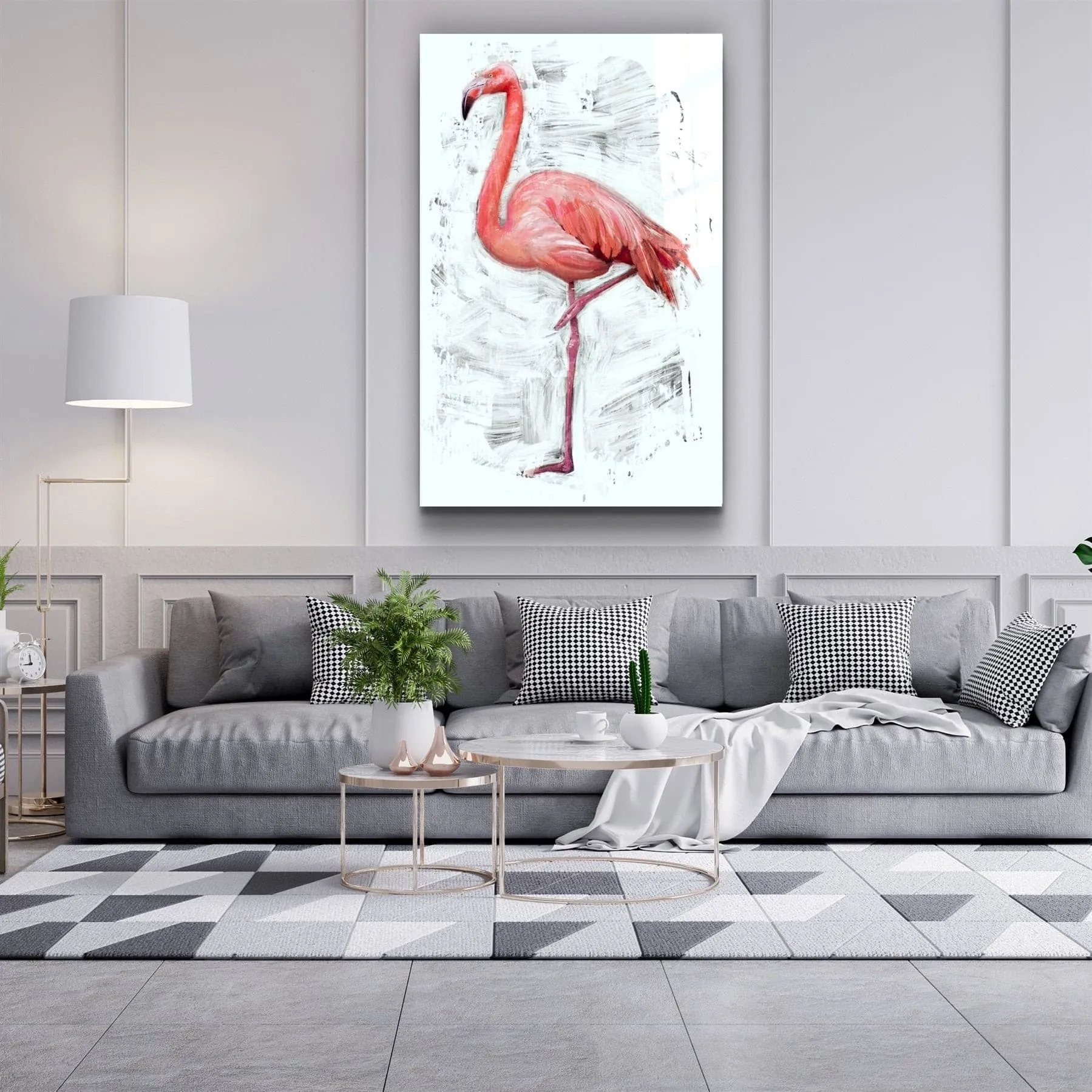 ・"Abstract Flamingo"・Glass Wall Art