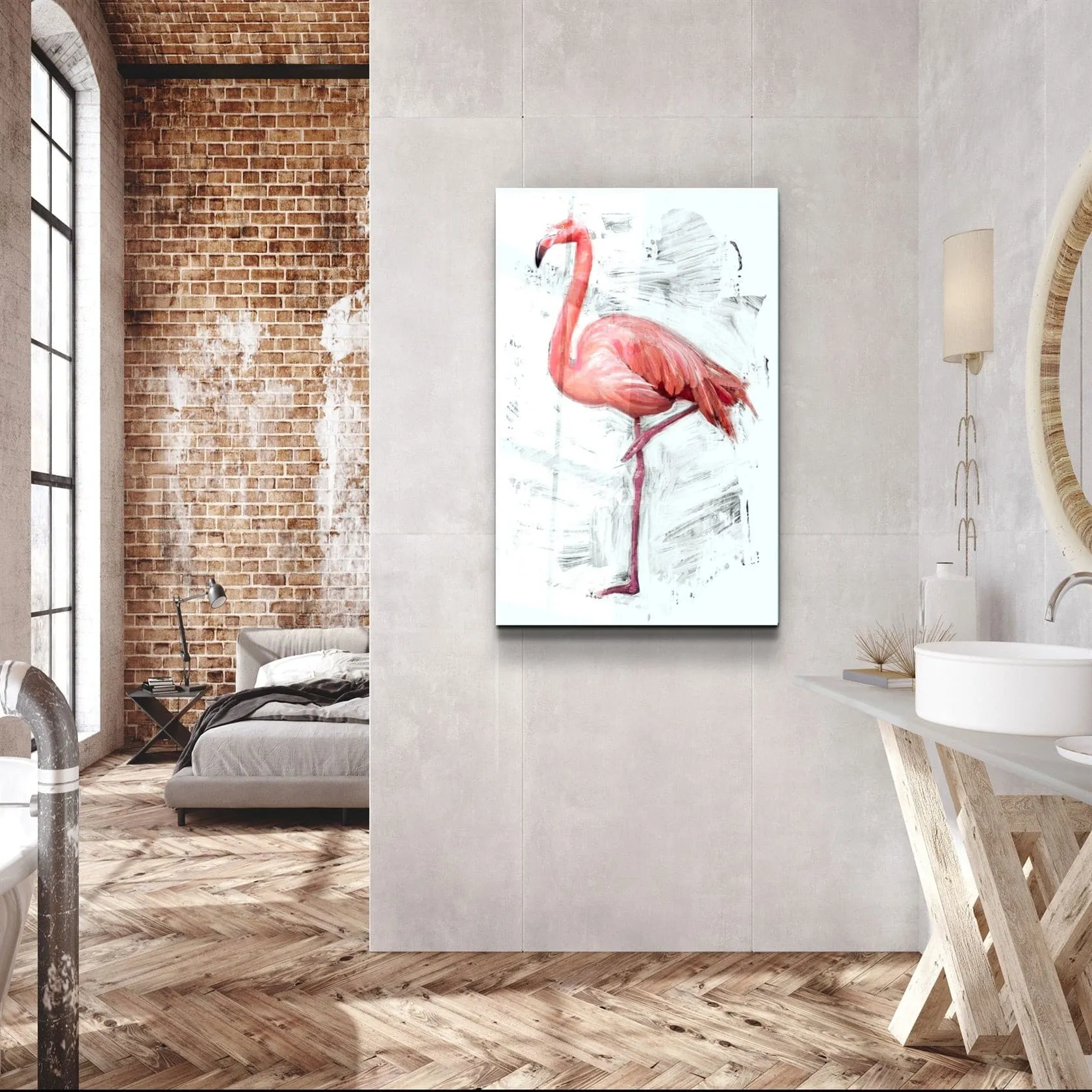 ・"Abstract Flamingo"・Glass Wall Art