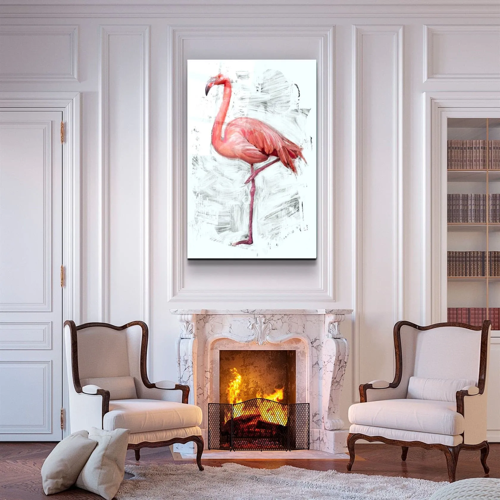 ・"Abstract Flamingo"・Glass Wall Art