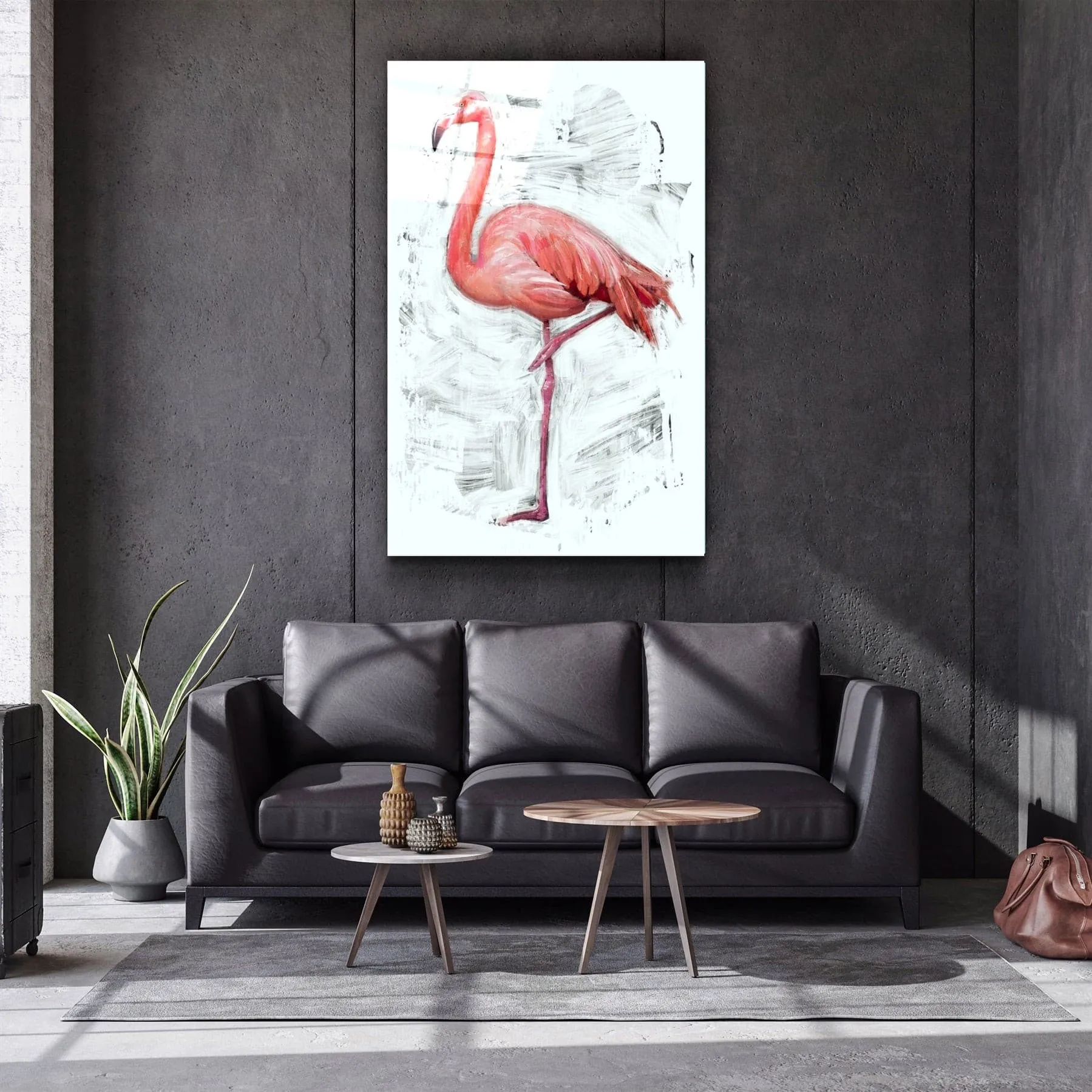 ・"Abstract Flamingo"・Glass Wall Art