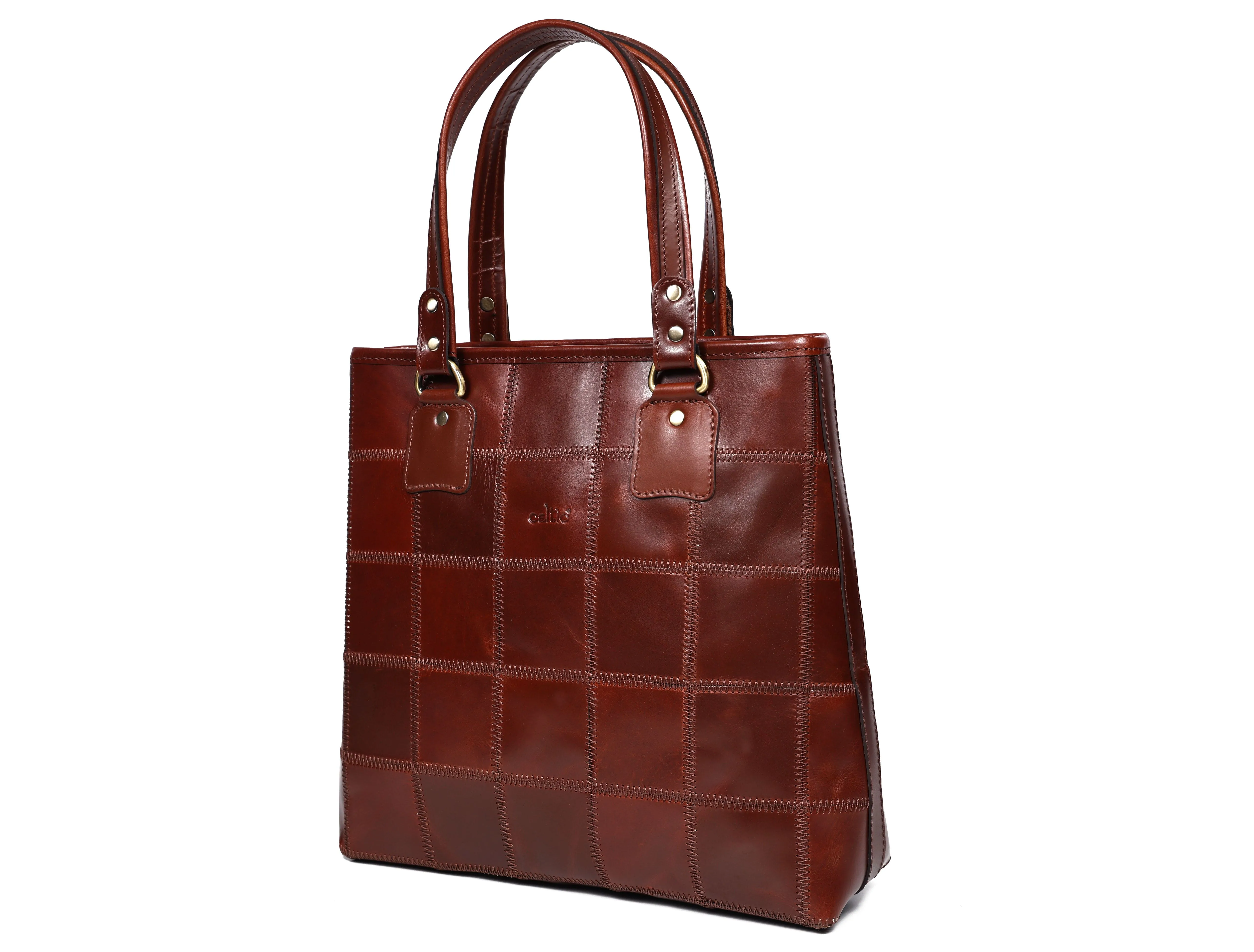 "Chic Contrast: Brown Tote Bag with Stylish Stitching for Timeless Elegance" Art: BG-1526-Z