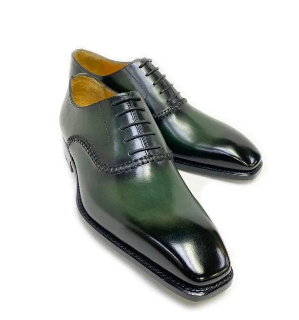 "Daniel" Burnished Calfskin Lace-Up Oxford Olive