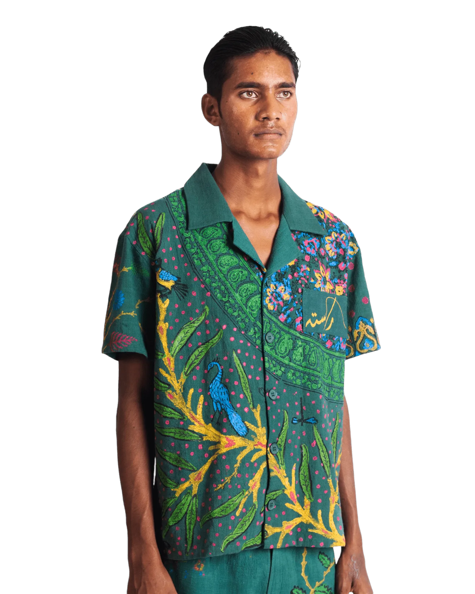 "PEACOCK GARDEN" BLOCKPRINT BUTTON DOWN