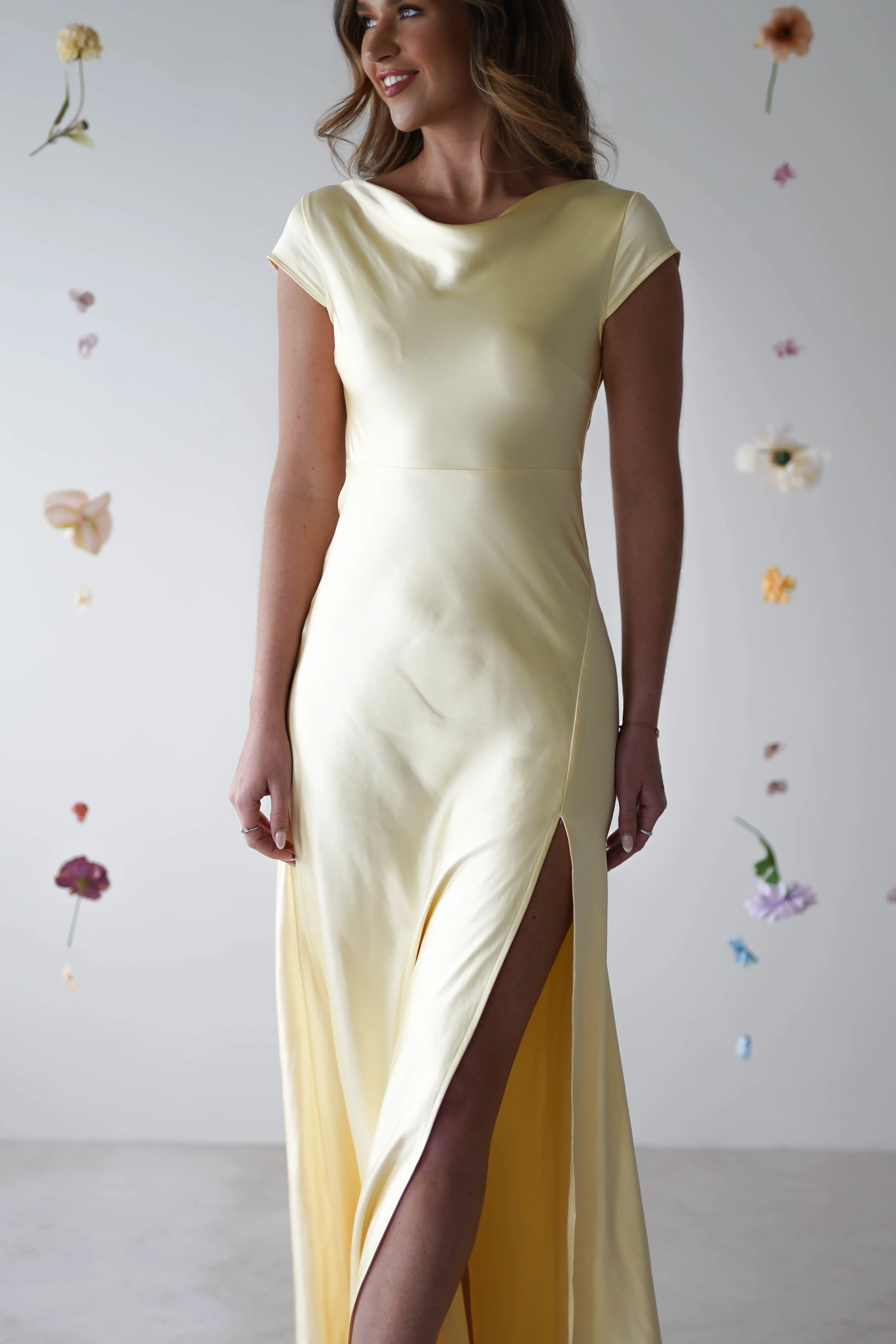 Ramona Soft Satin Maxi Dress | Yellow