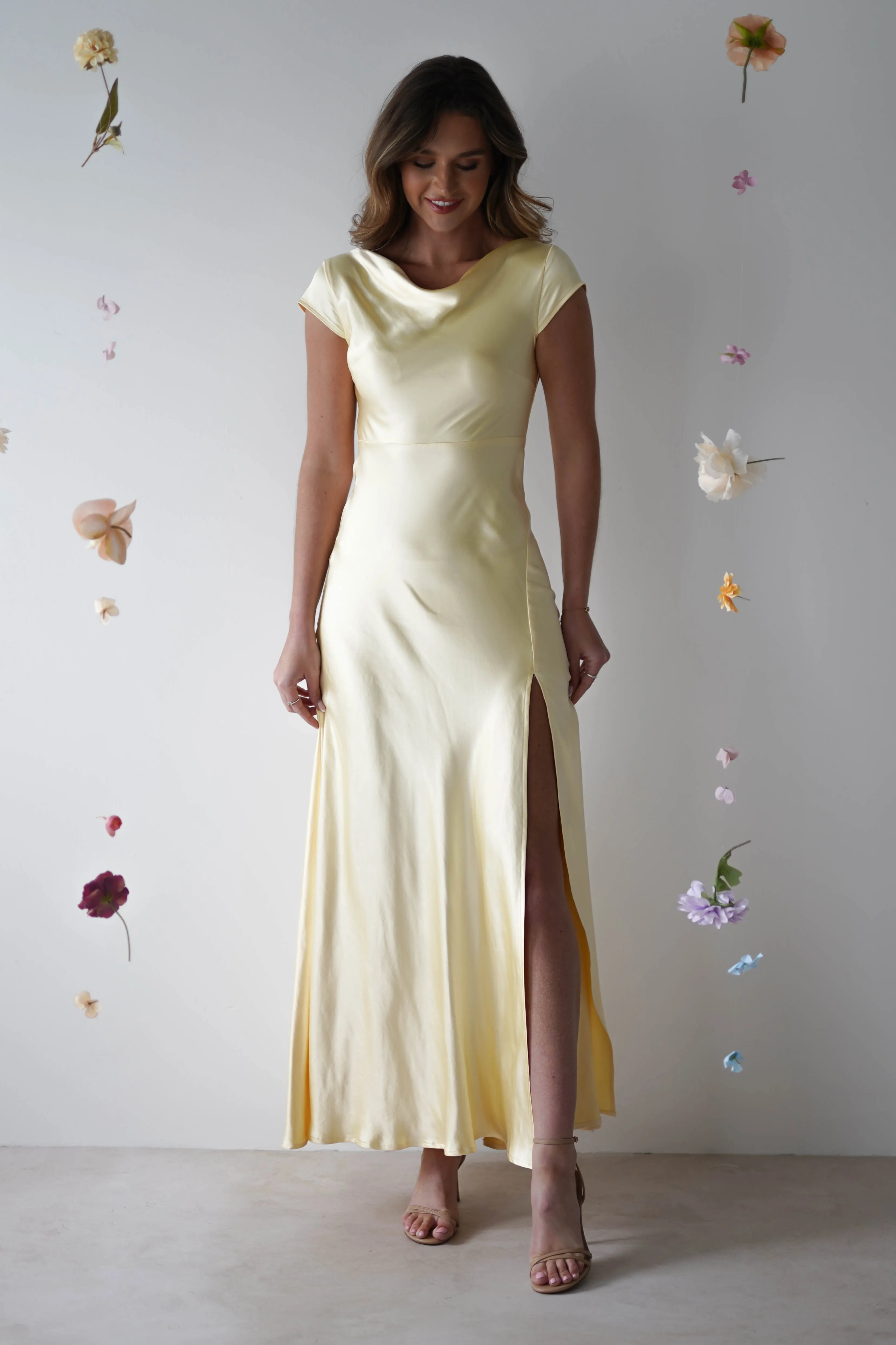 Ramona Soft Satin Maxi Dress | Yellow