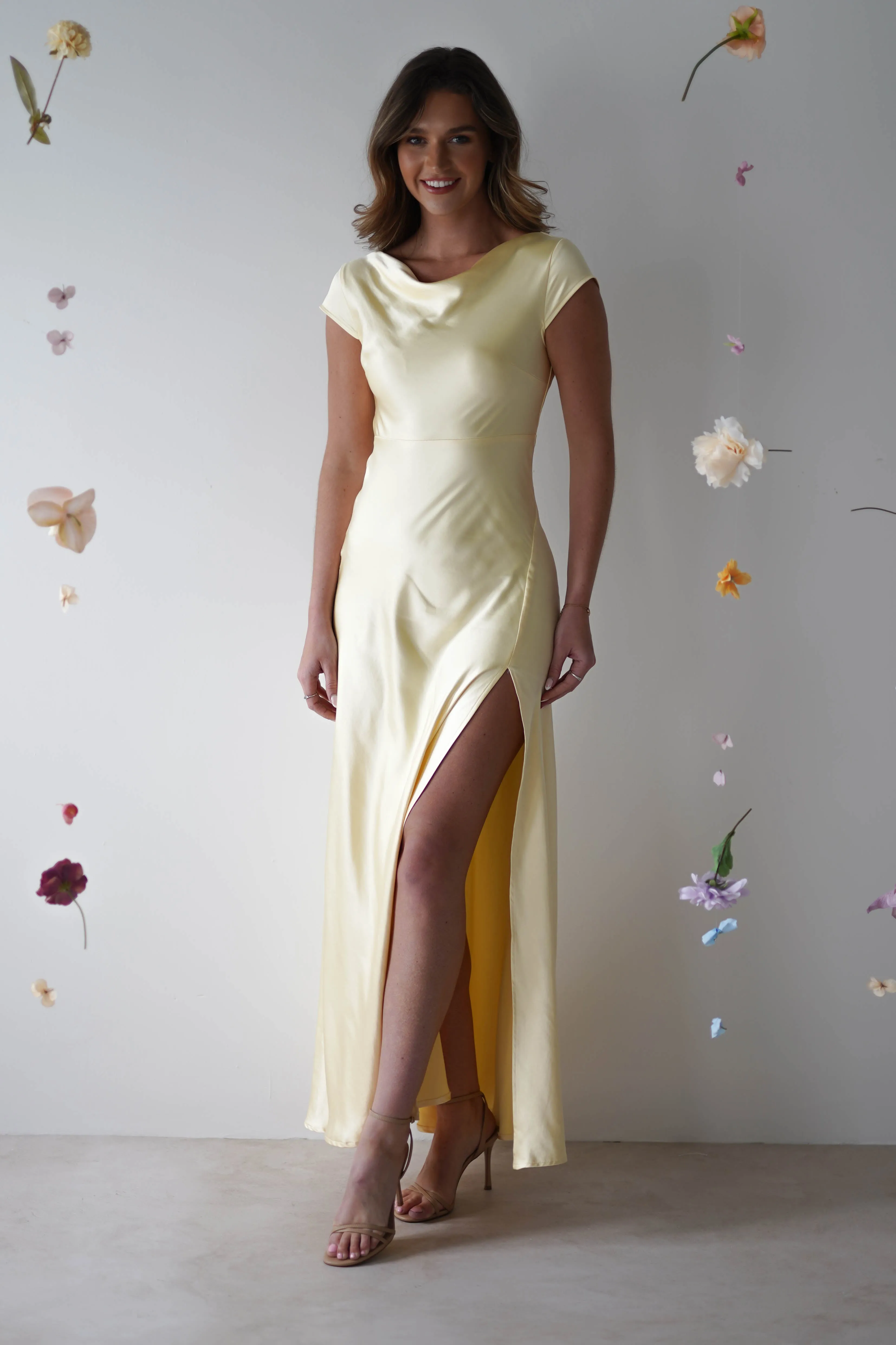 Ramona Soft Satin Maxi Dress | Yellow