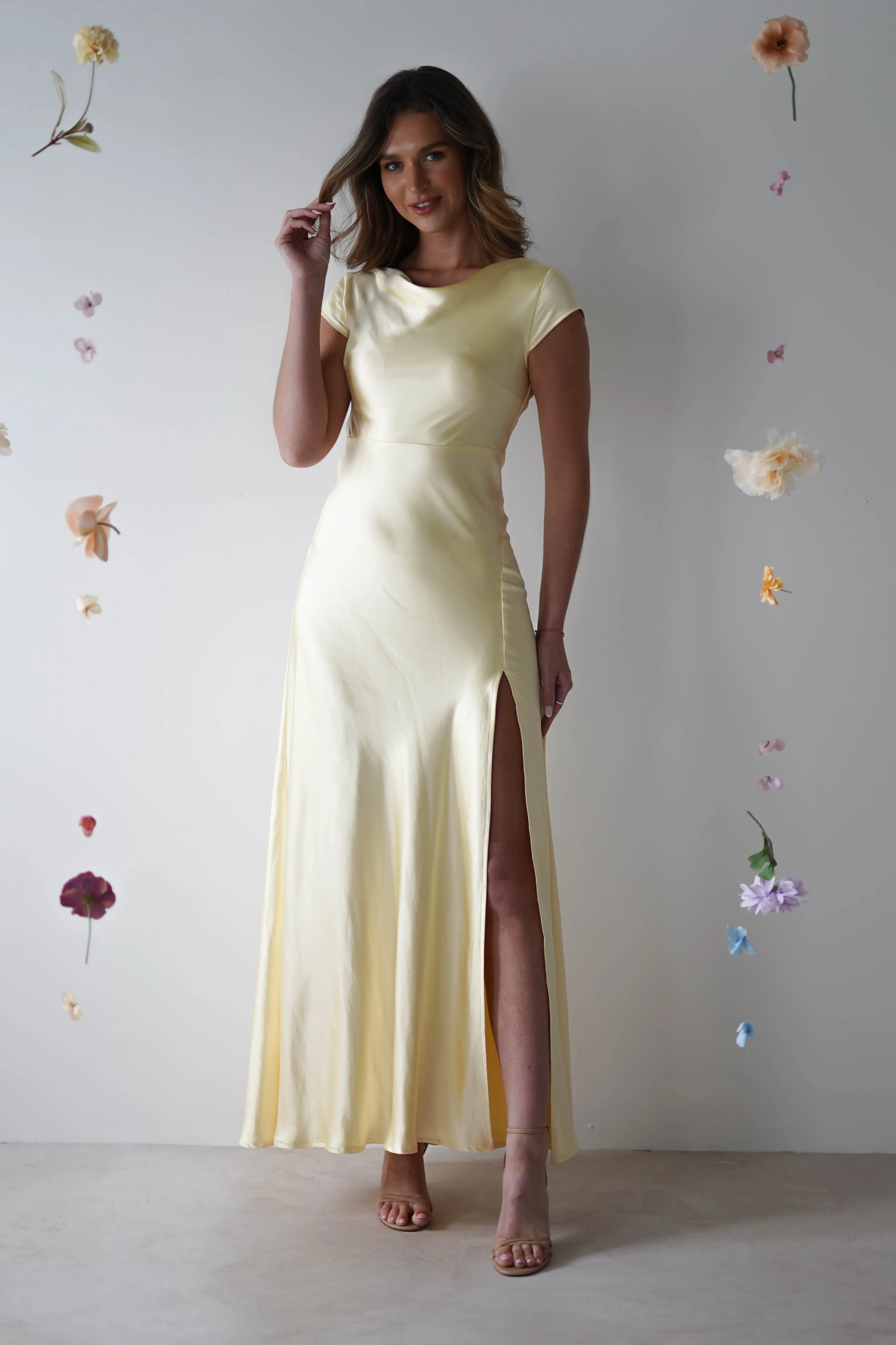 Ramona Soft Satin Maxi Dress | Yellow