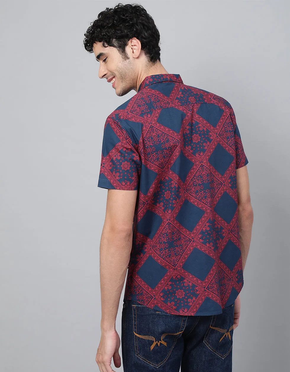 Red Geometric Printed Casual Shirt