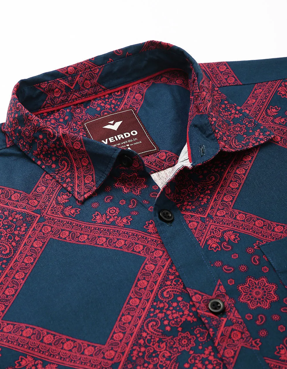 Red Geometric Printed Casual Shirt