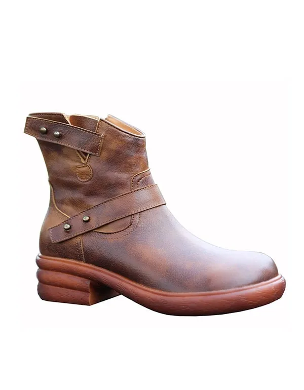 Retro Leather Women's Cowboy Short Boots