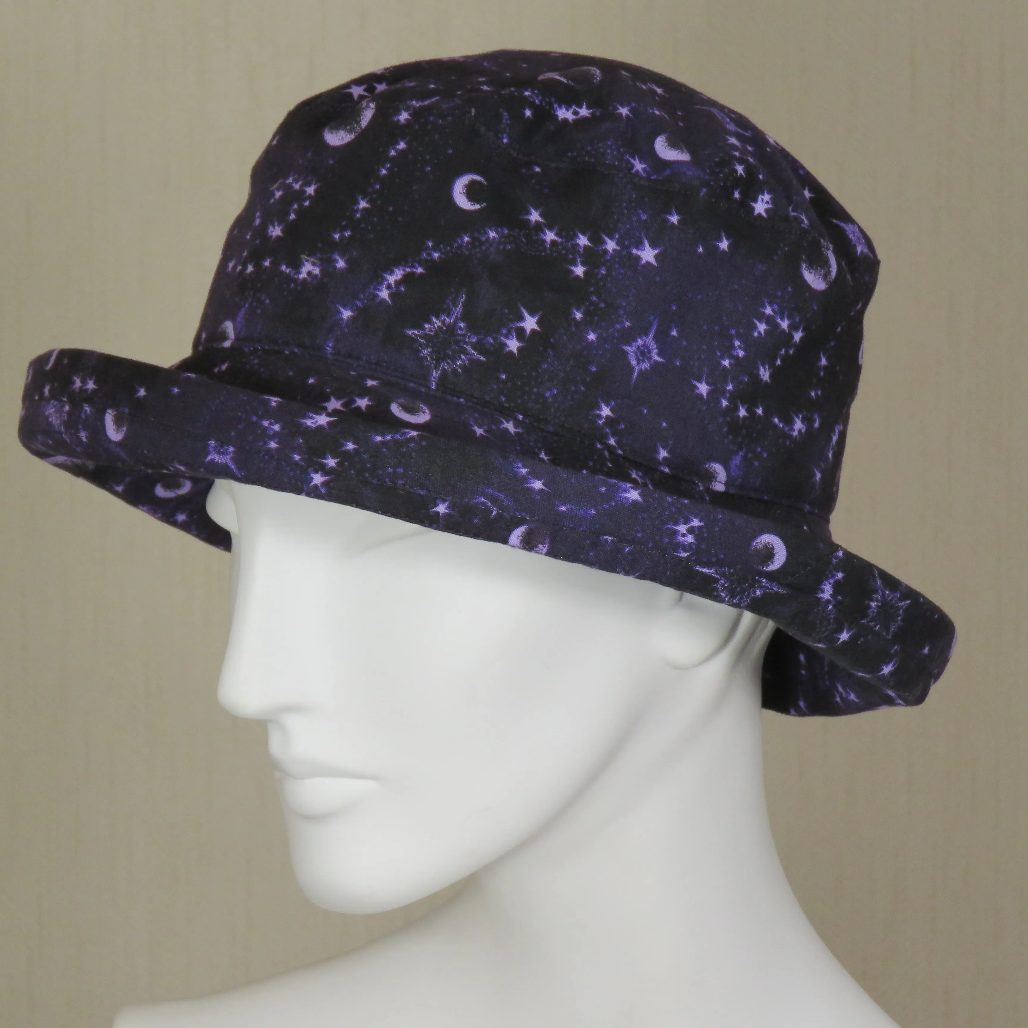 Roller Bowler, Celestial Print on Purple, Size Small to Medium