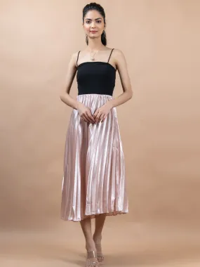 Rose Gold Flared Skirt with Accordion Pleats