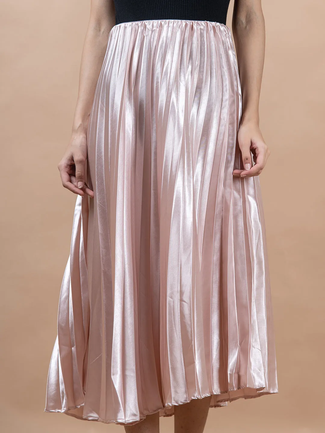 Rose Gold Flared Skirt with Accordion Pleats