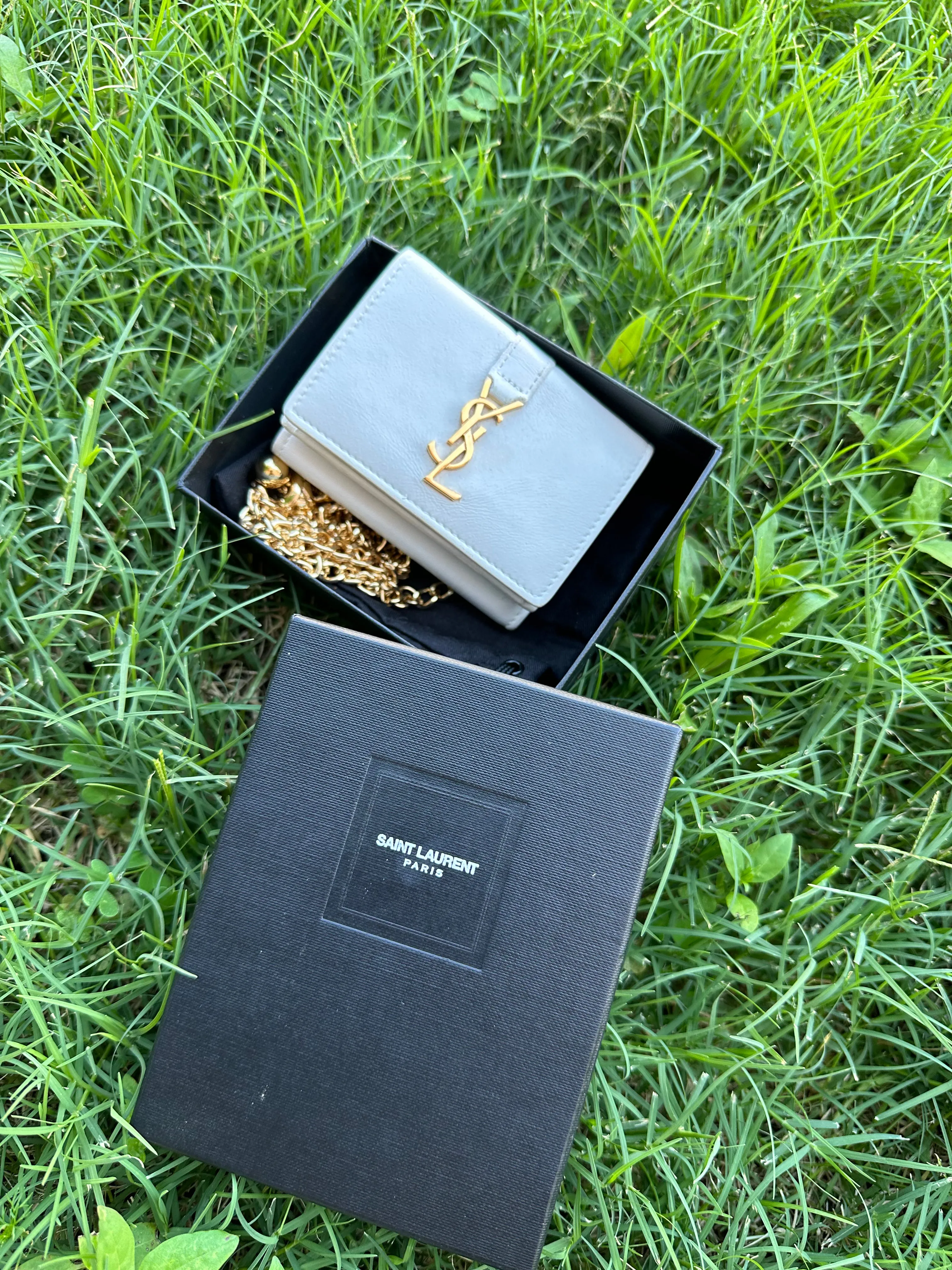 SAINT LAURENT YSL Compact Trifold Wallet on Adjustable Chain