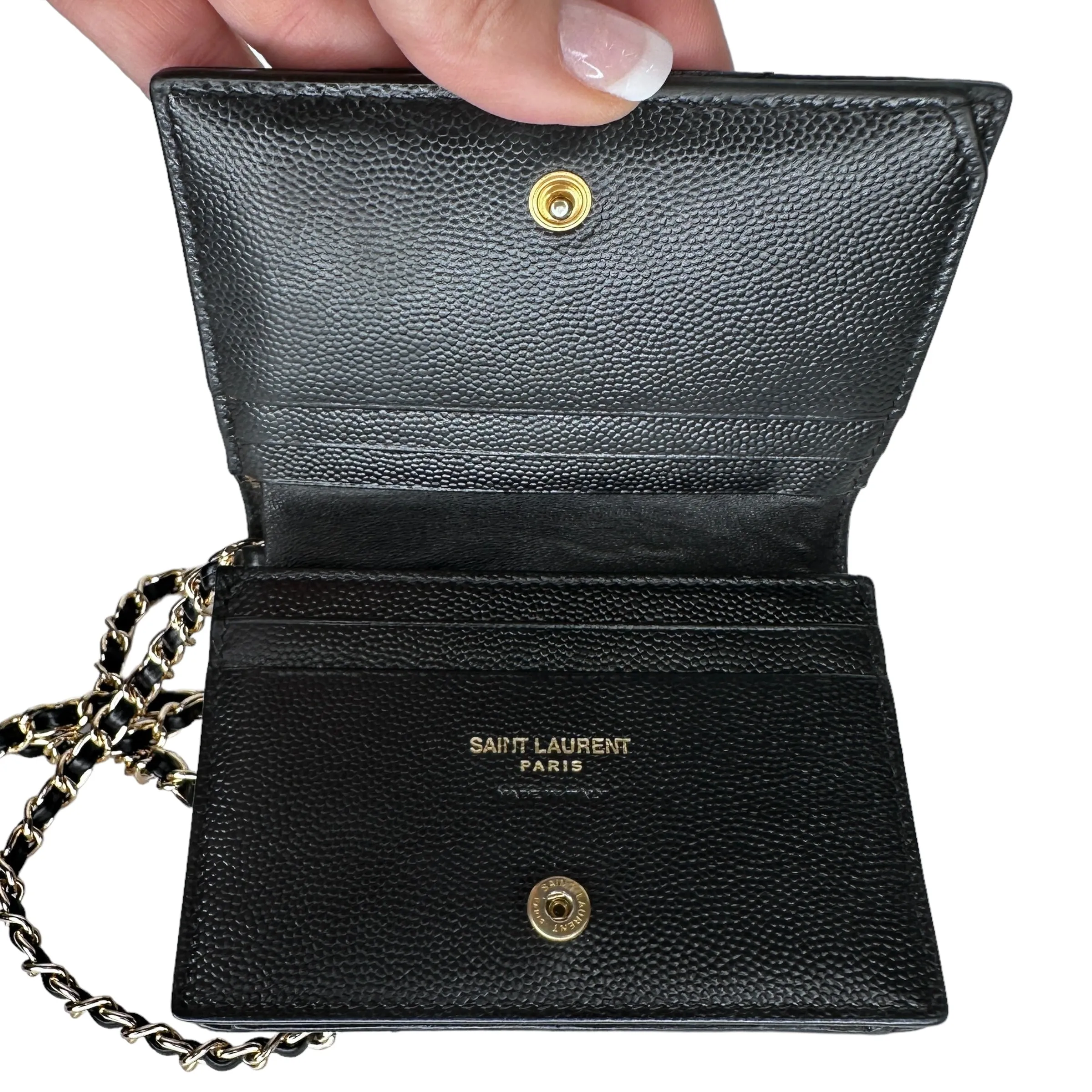 SAINT LAURENT YSL Compact Trifold Wallet with Adjustable Chain