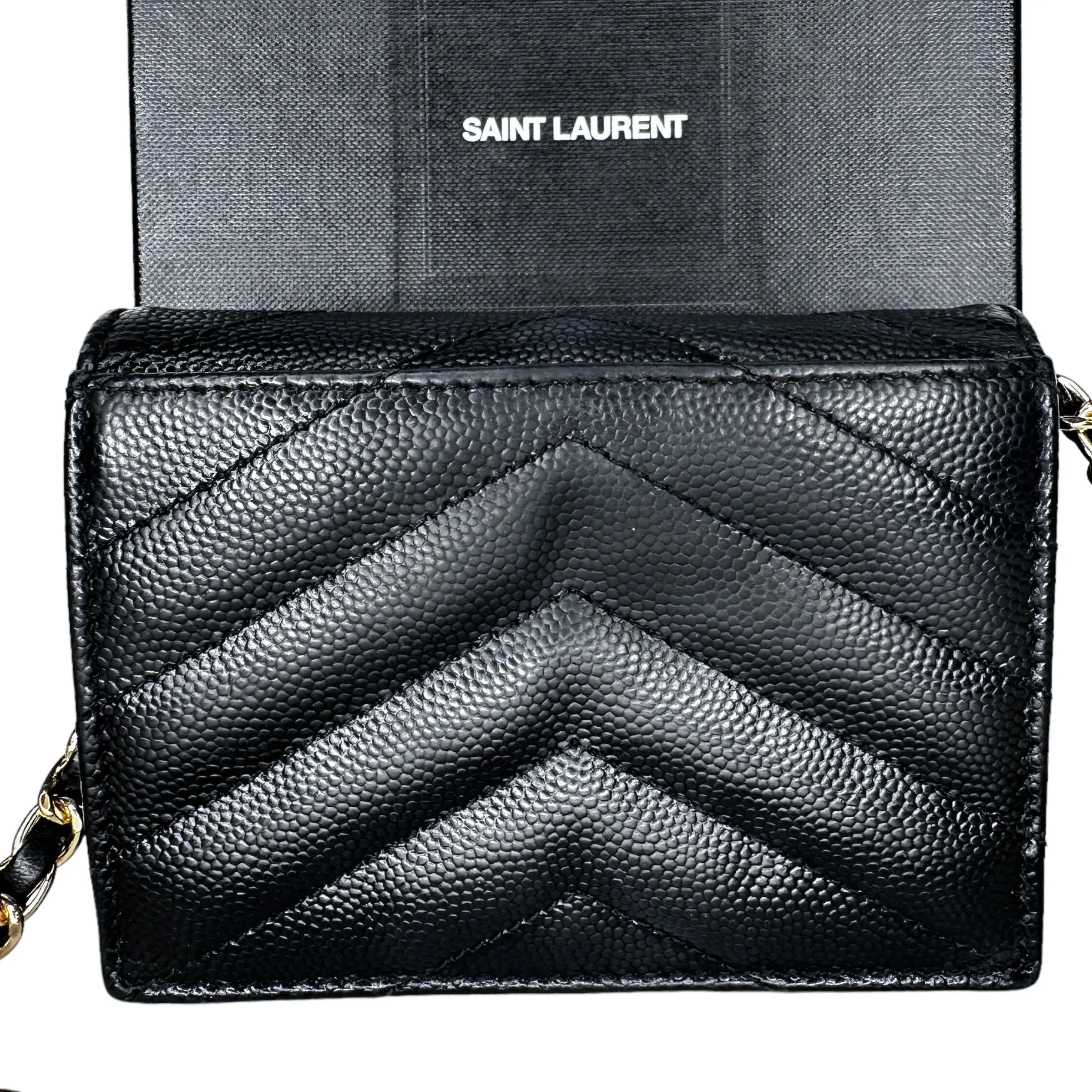 SAINT LAURENT YSL Compact Trifold Wallet with Adjustable Chain