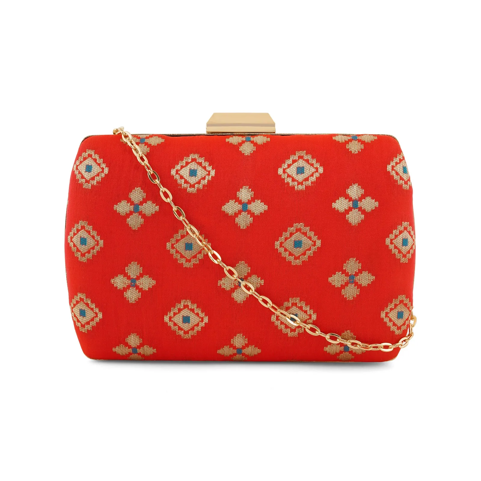 Shaadi Saga Orange Brocade Fabric Clutch