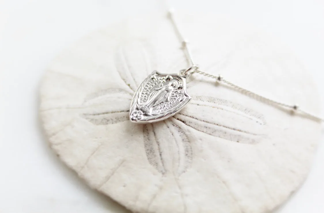 Shield Miraculous Medal Necklace in 925 Sterling Silver