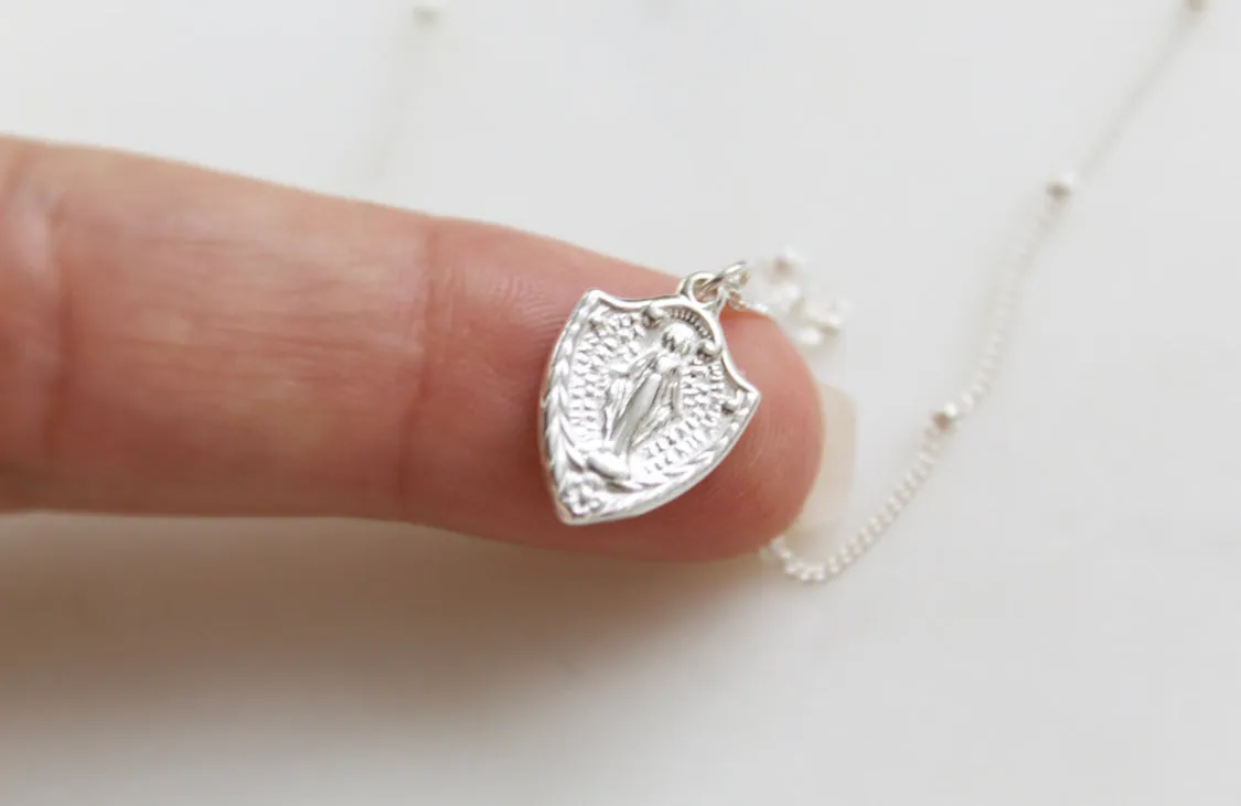 Shield Miraculous Medal Necklace in 925 Sterling Silver