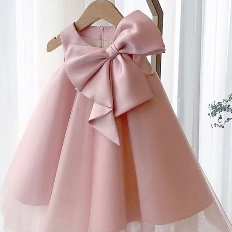 Summer Big Bow Baby Girl Dress 1st Birthday Party Wedding Dress For Girl Party Princess Evening Dresses Kid Girl Clothes