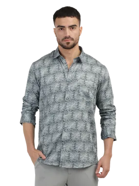 Teal Printed Semi Casual Shirt - OSJMQH_1