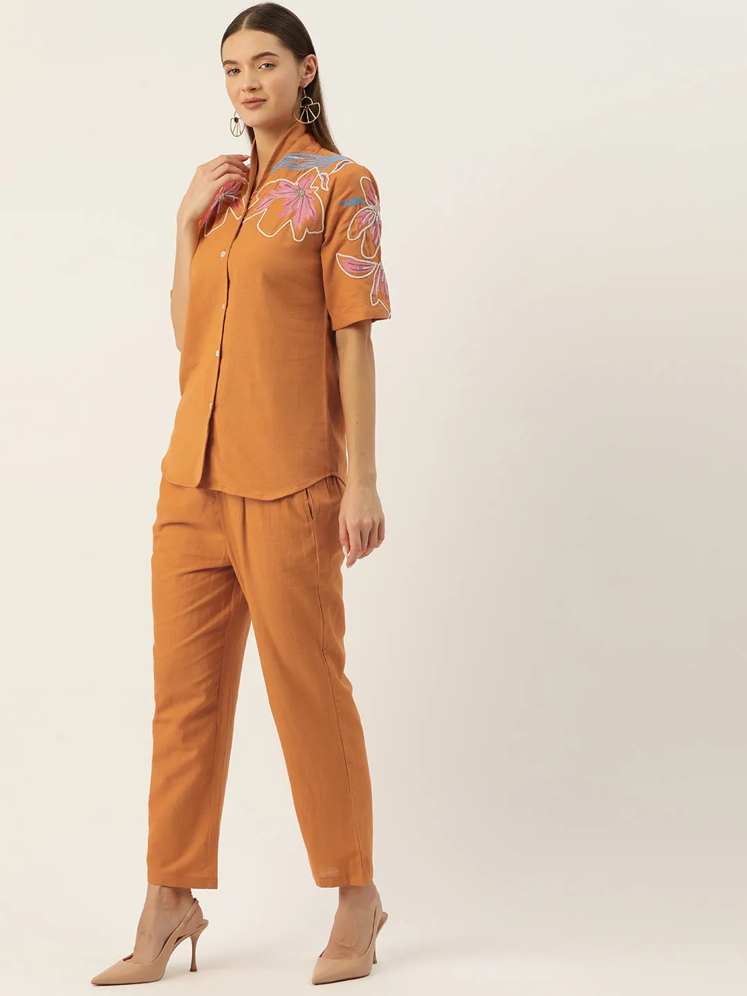 TUSHKI ORANGE EMBROIDERY COTTON CO-ORD SET