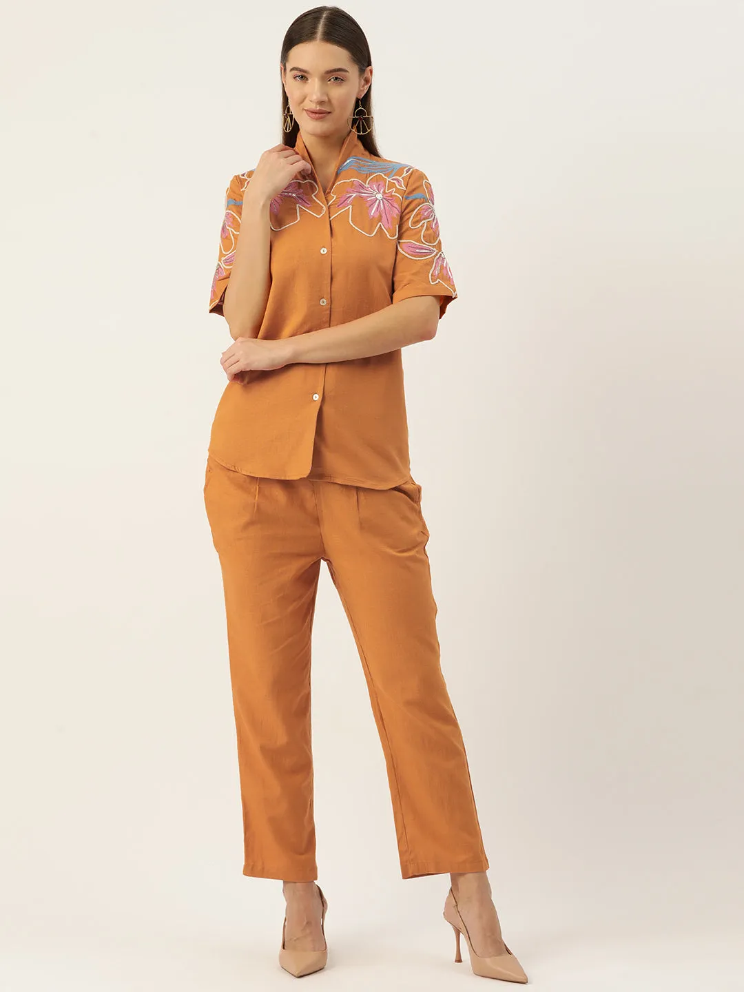 TUSHKI ORANGE EMBROIDERY COTTON CO-ORD SET