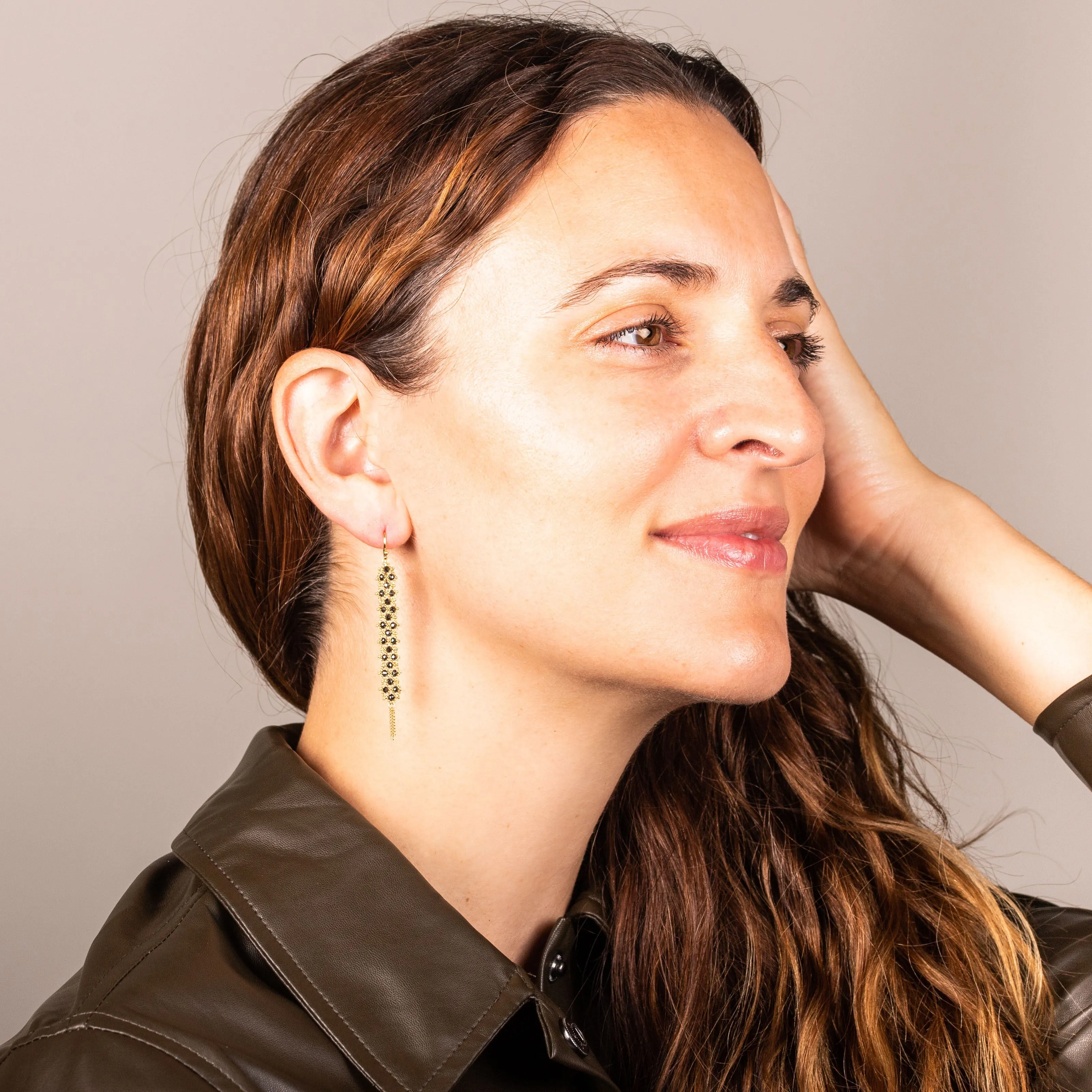 Woven Textile Earrings in Black Diamond