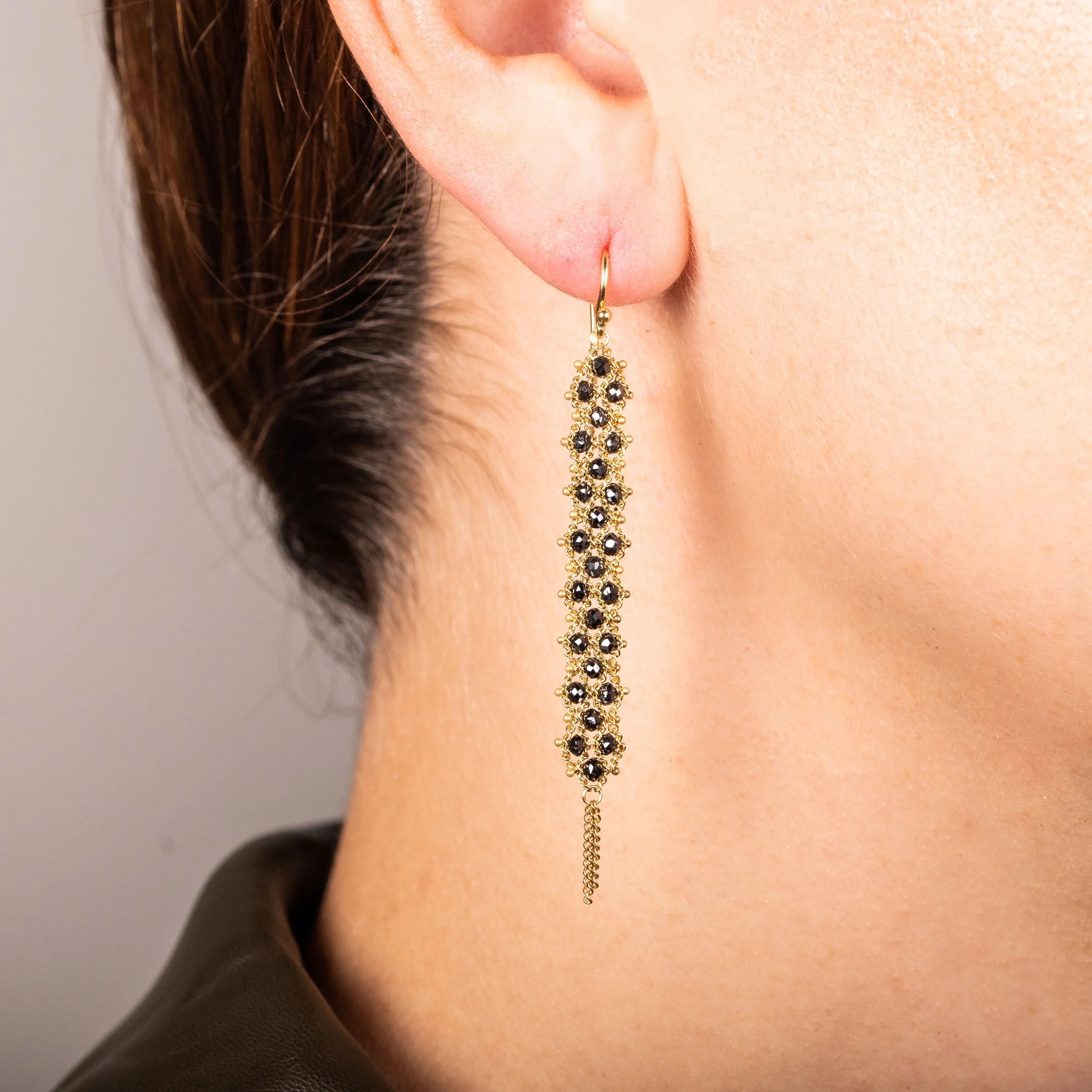 Woven Textile Earrings in Black Diamond