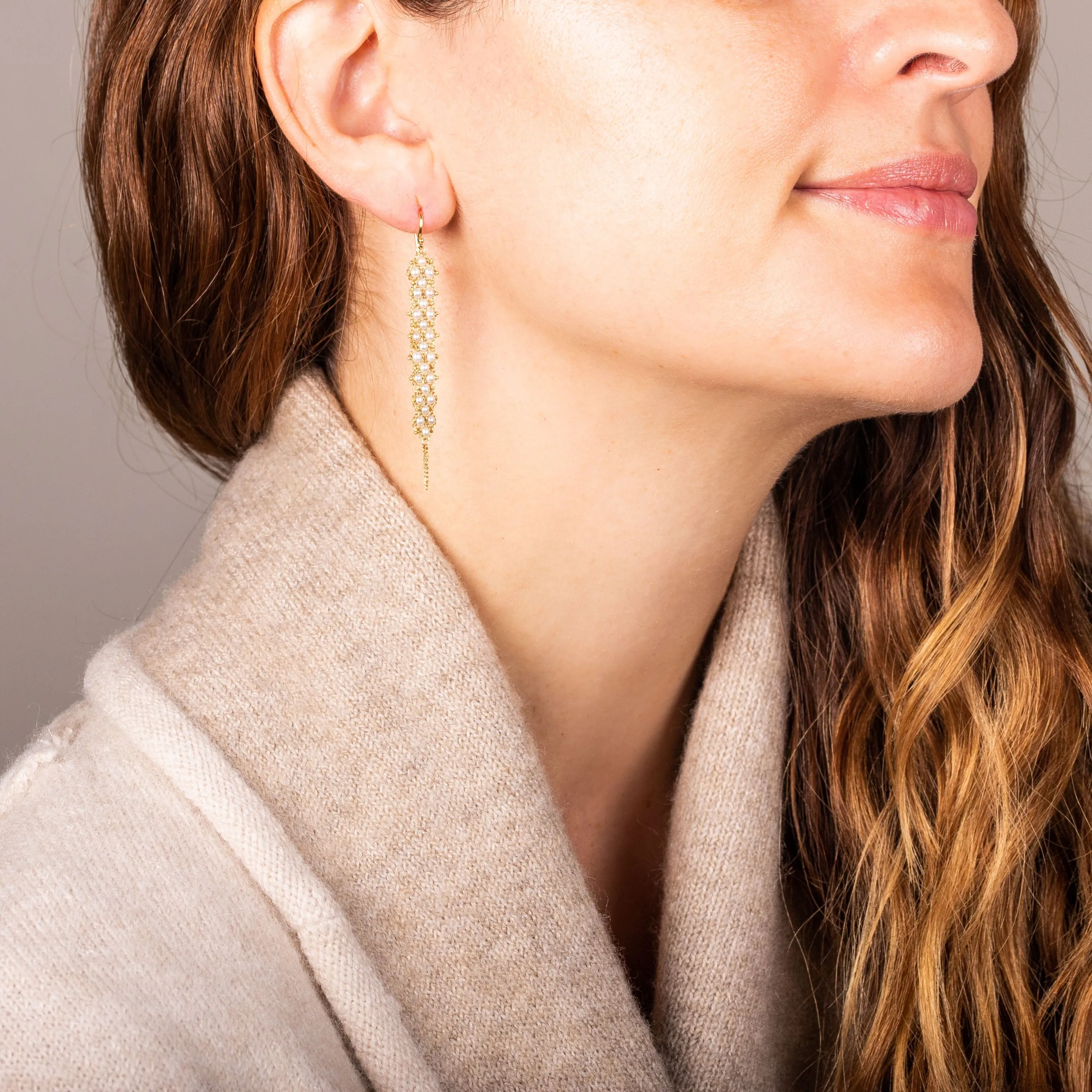 Woven Textile Earrings in Pearl